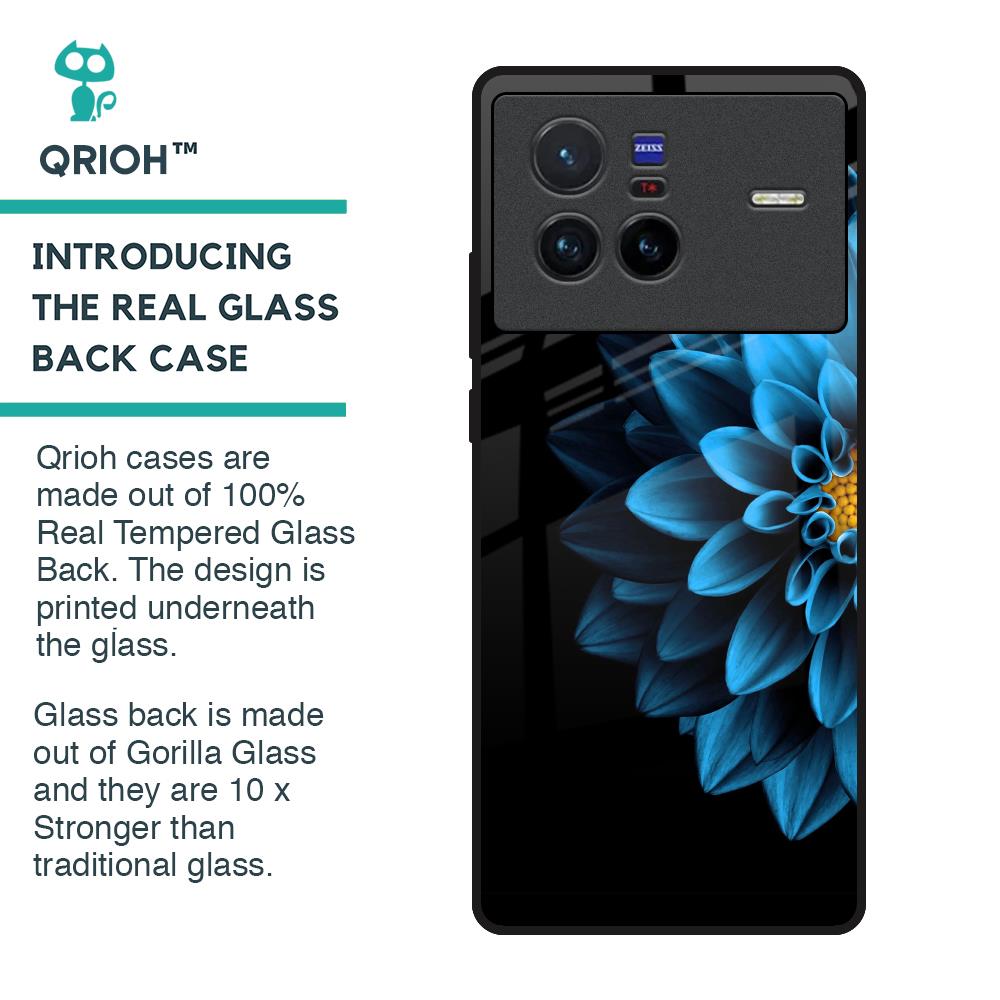 Half Blue Flower Glass Case for Vivo X80 5G