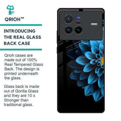 Half Blue Flower Glass Case for Vivo X80 5G