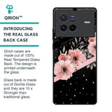 Floral Black Band Glass Case For Vivo X80 5G