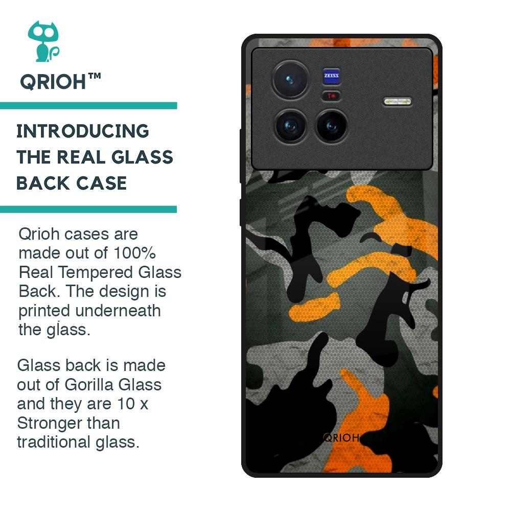 Camouflage Orange Glass Case For Vivo X80 5G