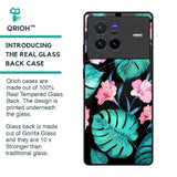 Tropical Leaves & Pink Flowers Glass Case for Vivo X80 5G
