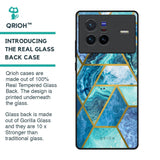 Turquoise Geometrical Marble Glass Case for Vivo X80 5G