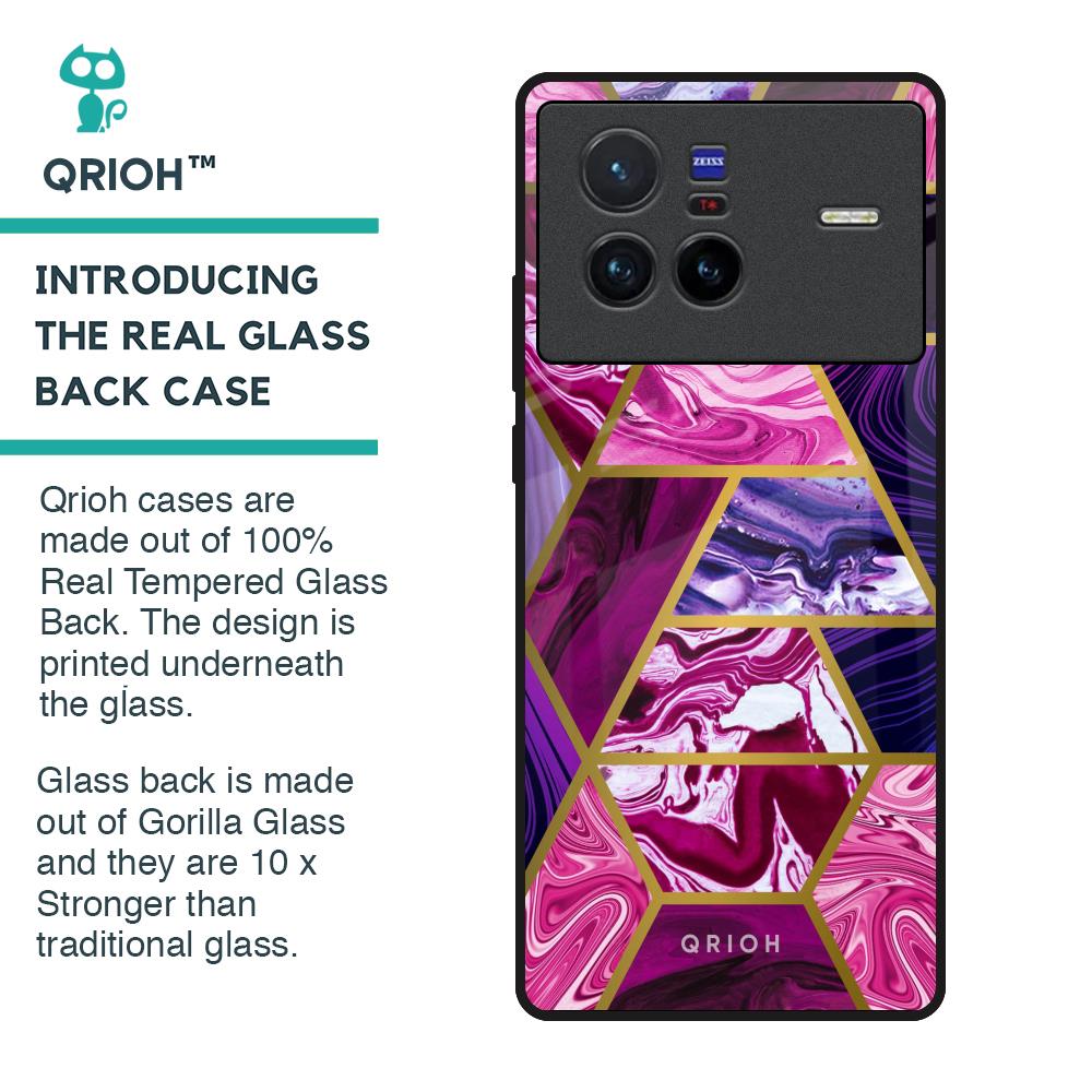 Electroplated Geometric Marble Glass Case for Vivo X80 5G
