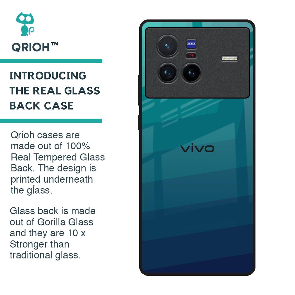 Green Triangle Pattern Glass Case for Vivo X80 5G