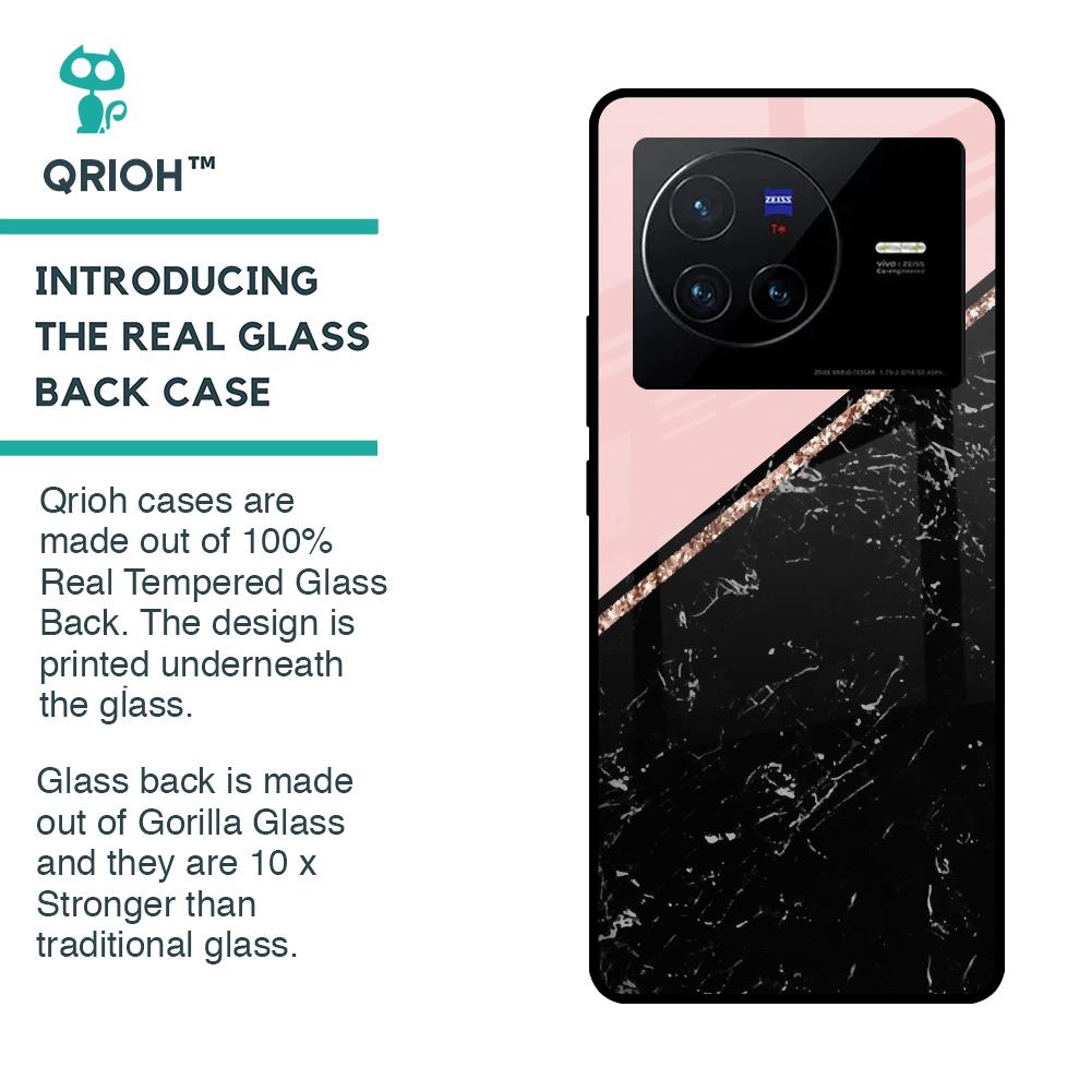 Marble Texture Pink Glass Case For Vivo X80 5G