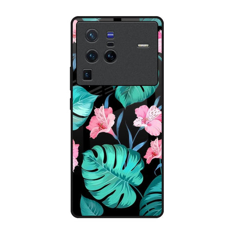 Tropical Leaves & Pink Flowers Vivo X80 Pro 5G Glass Back Cover Online