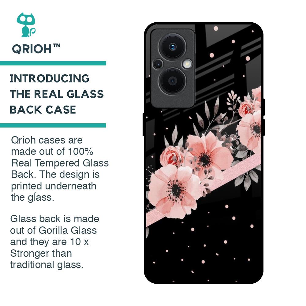 Floral Black Band Glass Case For OPPO F21 Pro 5G