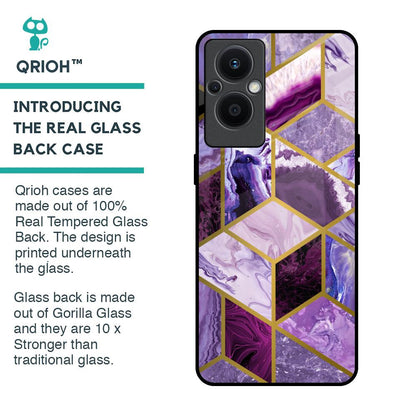 Purple Rhombus Marble Glass Case for OPPO F21 Pro 5G