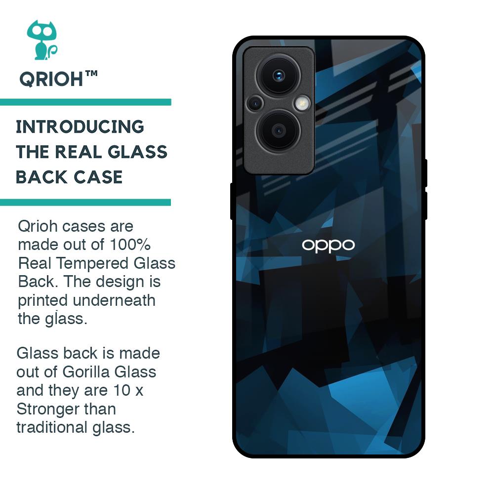 Polygonal Blue Box Glass Case For OPPO F21 Pro 5G