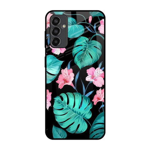 Tropical Leaves & Pink Flowers Samsung Galaxy F13 Glass Back Cover Online