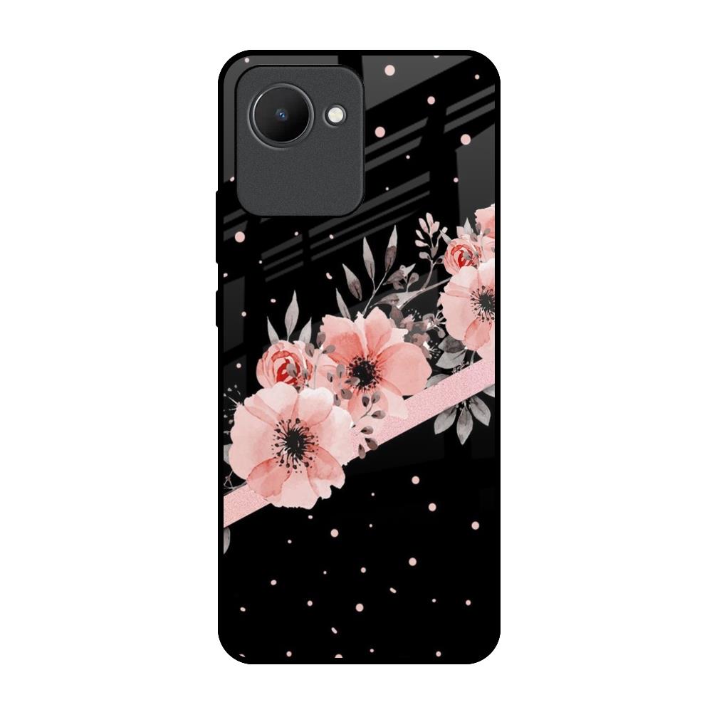 Floral Black Band Realme C30 Glass Back Cover Online