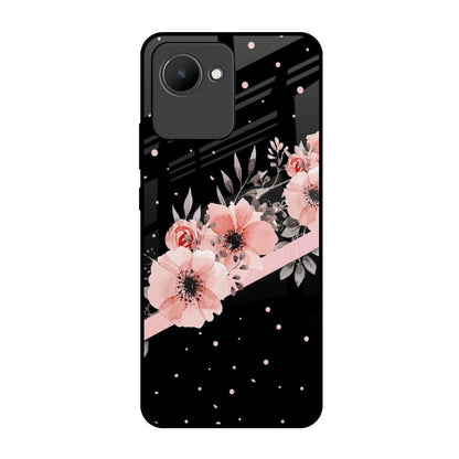 Floral Black Band Realme C30 Glass Back Cover Online