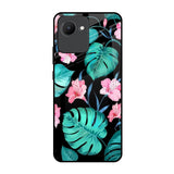 Tropical Leaves & Pink Flowers Realme C30 Glass Back Cover Online