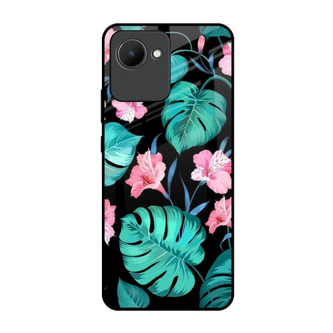 Tropical Leaves & Pink Flowers Realme C30 Glass Back Cover Online
