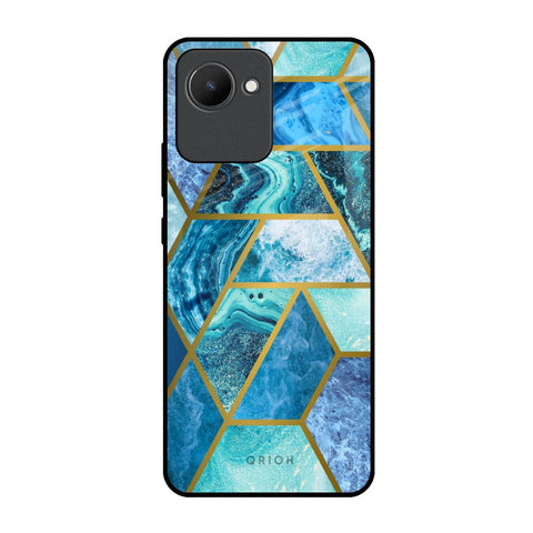 Turquoise Geometrical Marble Realme C30 Glass Back Cover Online