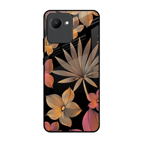 Lines Pattern Flowers Realme C30 Glass Back Cover Online