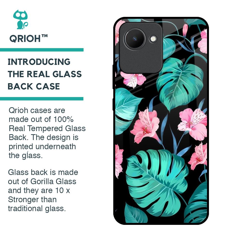 Tropical Leaves & Pink Flowers Glass Case for Realme C30
