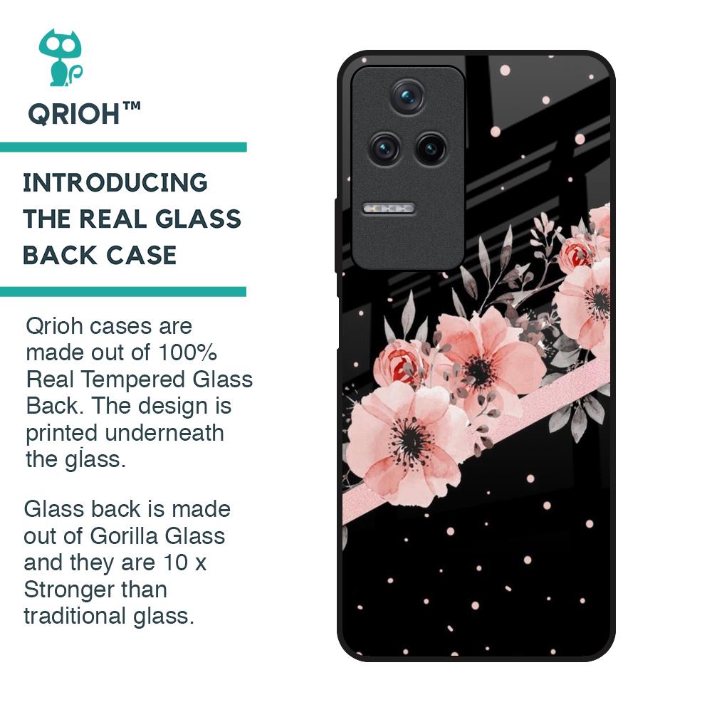 Floral Black Band Glass Case For Poco F4 5G