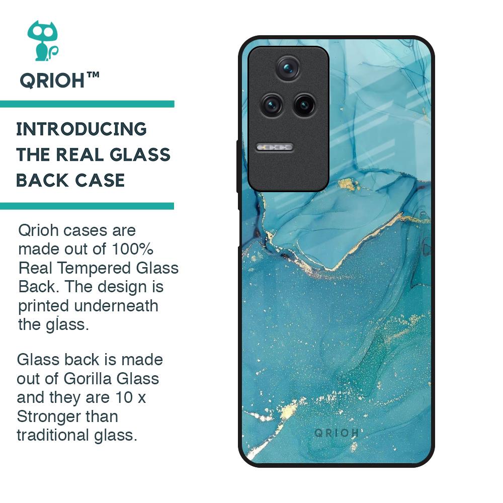 Blue Golden Glitter Glass Case for Poco F4 5G