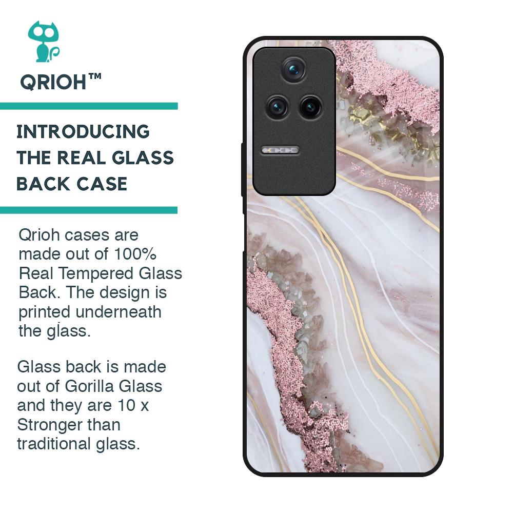Pink & Gold Gllitter Marble Glass Case for Poco F4 5G