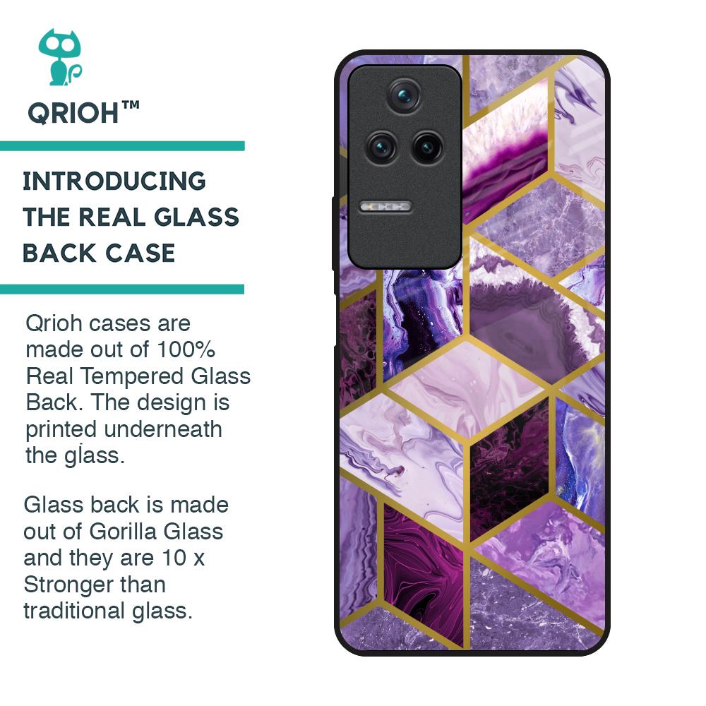 Purple Rhombus Marble Glass Case for Poco F4 5G