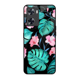 Tropical Leaves & Pink Flowers Oppo A57 4G Glass Back Cover Online