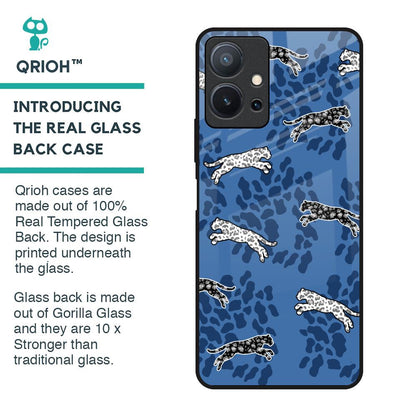 Blue Cheetah Glass Case for Vivo T1 5G