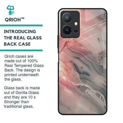 Pink And Grey Marble Glass Case For Vivo T1 5G