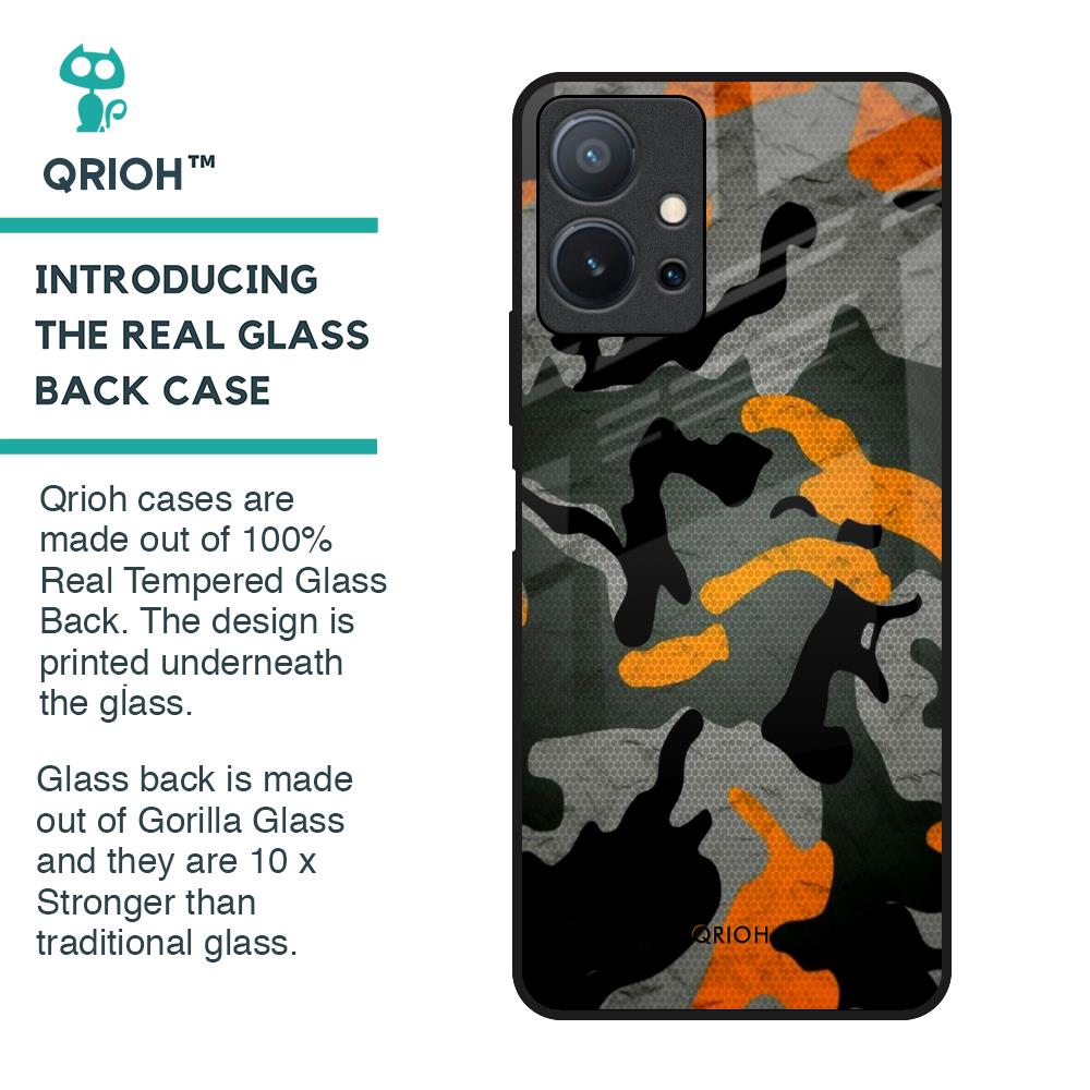 Camouflage Orange Glass Case For Vivo T1 5G