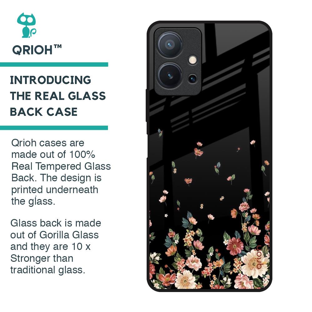Floating Floral Print Glass Case for Vivo T1 5G