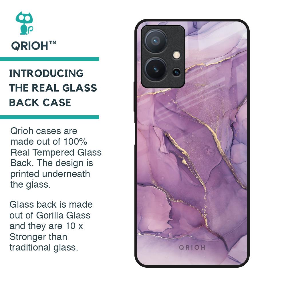 Purple Gold Marble Glass Case for Vivo T1 5G
