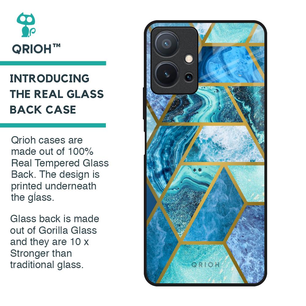 Turquoise Geometrical Marble Glass Case for Vivo T1 5G