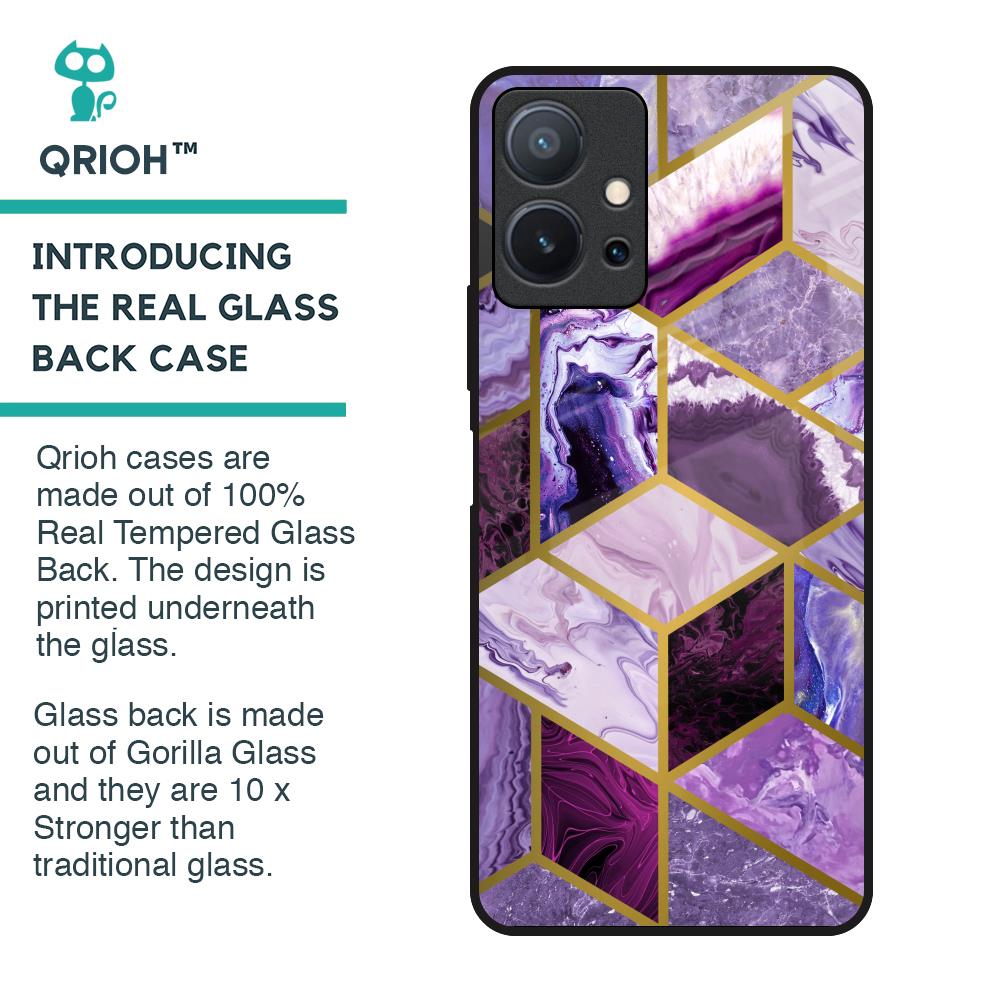 Purple Rhombus Marble Glass Case for Vivo T1 5G