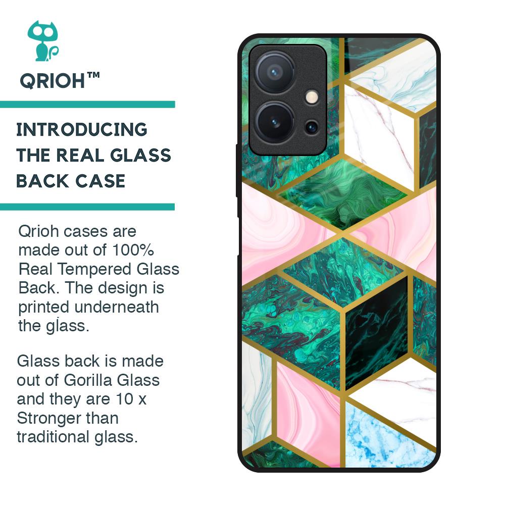 Seamless Green Marble Glass Case for Vivo T1 5G