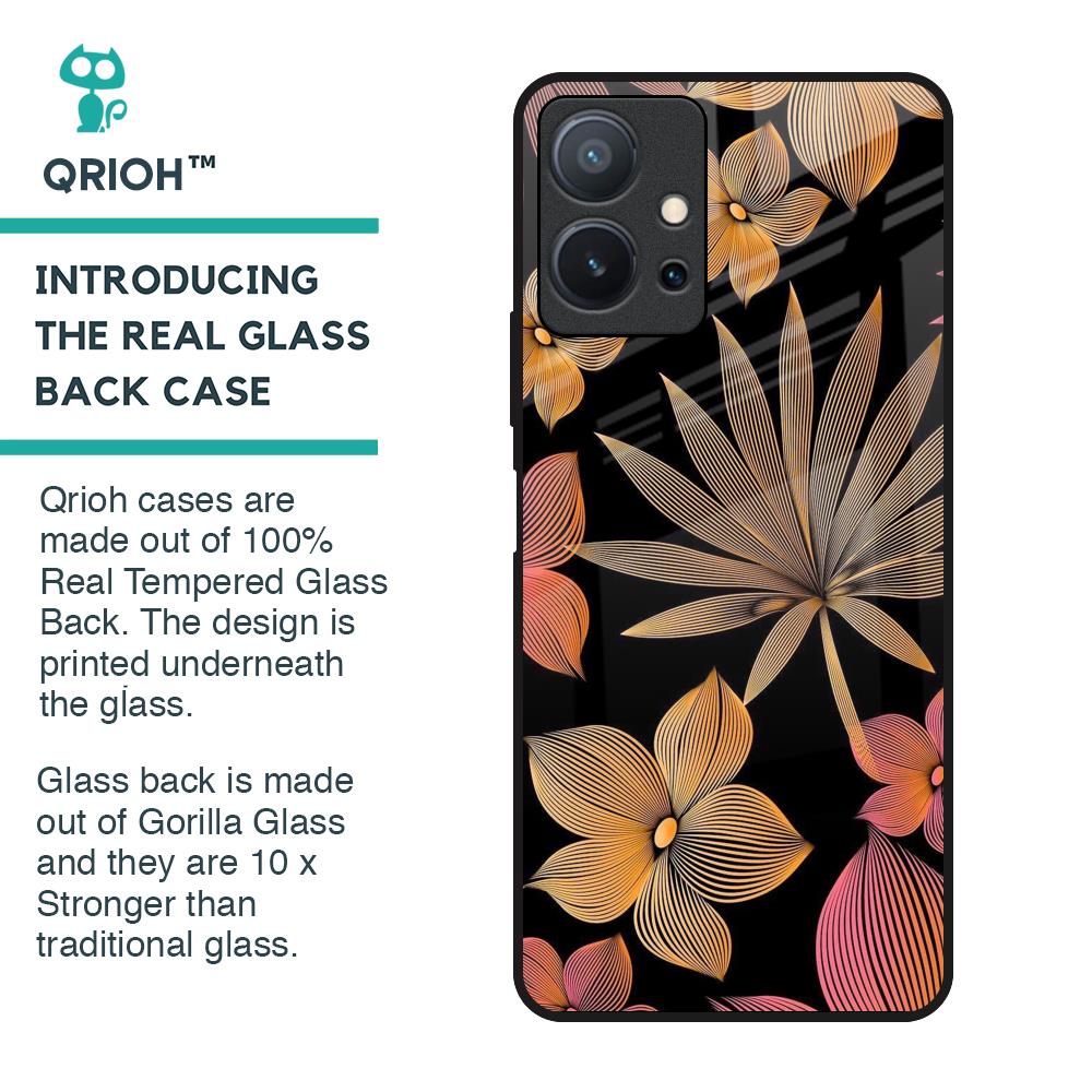 Lines Pattern Flowers Glass Case for Vivo T1 5G