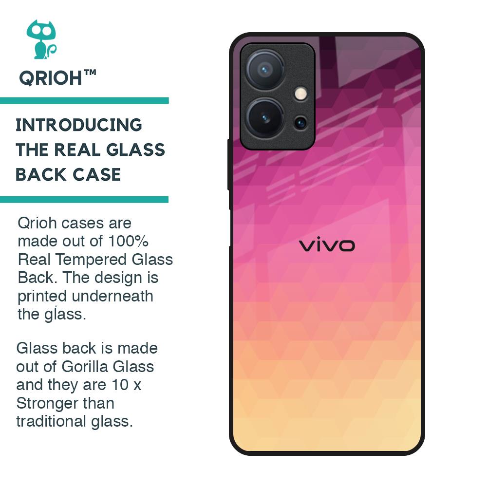 Geometric Pink Diamond Glass Case for Vivo T1 5G