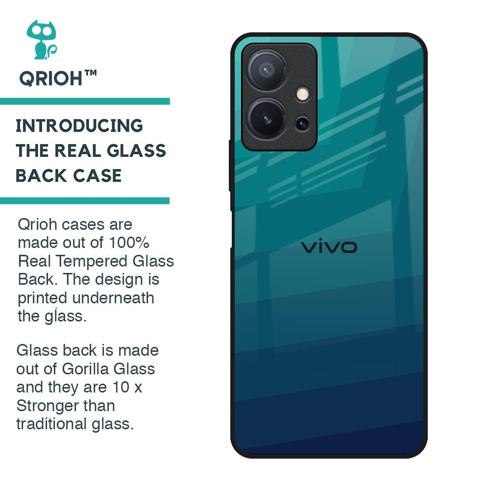 Green Triangle Pattern Glass Case for Vivo T1 5G