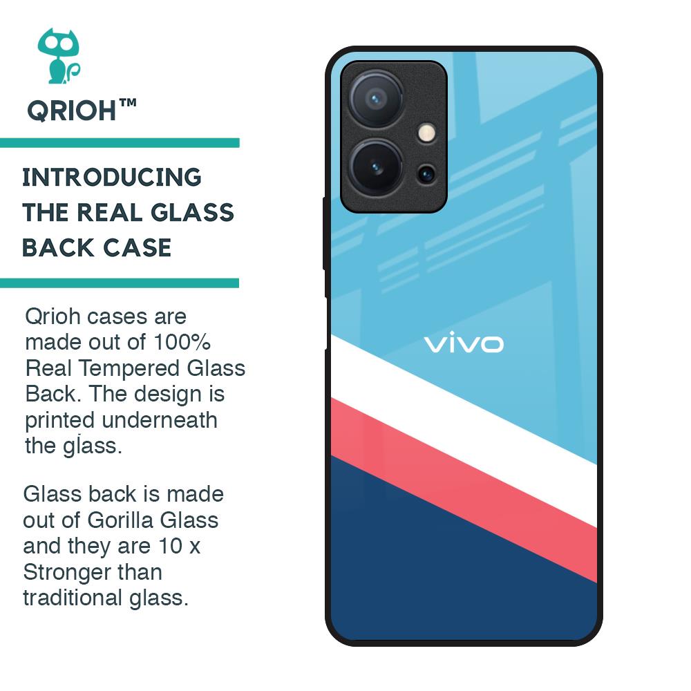 Pink & White Stripes Glass Case For Vivo T1 5G