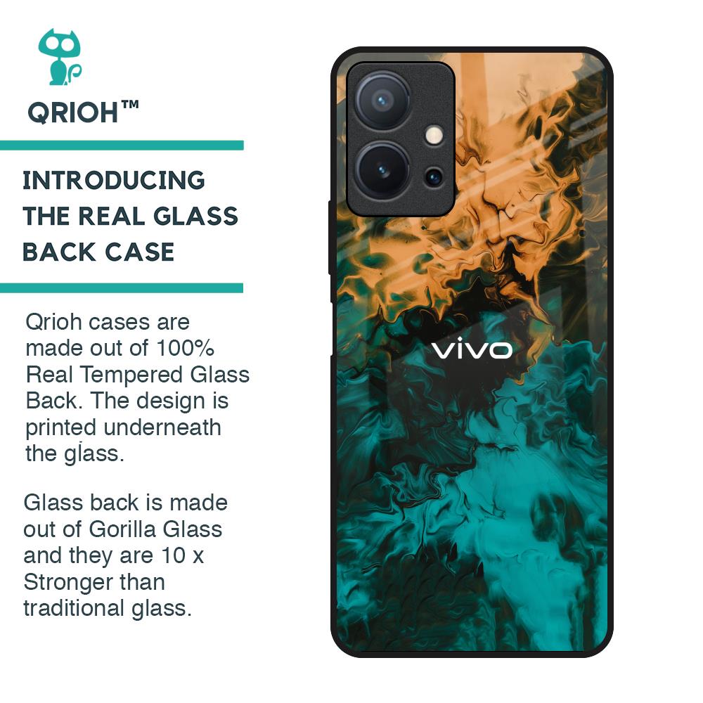 Watercolor Wave Glass Case for Vivo T1 5G