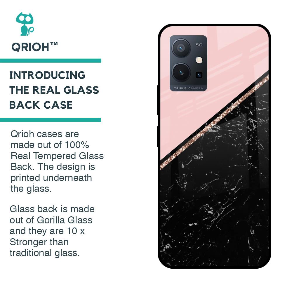 Marble Texture Pink Glass Case For Vivo T1 5G