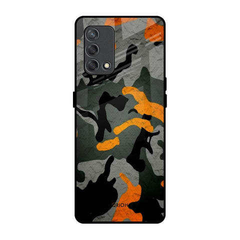 Camouflage Orange Oppo F19s Glass Back Cover Online