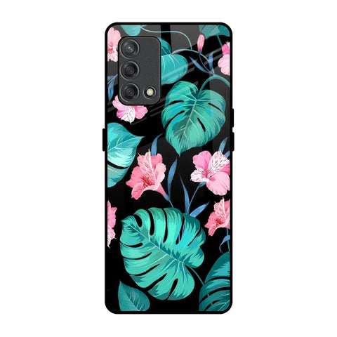 Tropical Leaves & Pink Flowers Oppo F19s Glass Back Cover Online