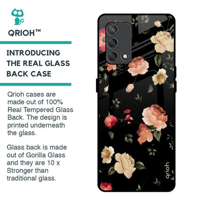Black Spring Floral Glass Case for Oppo F19s