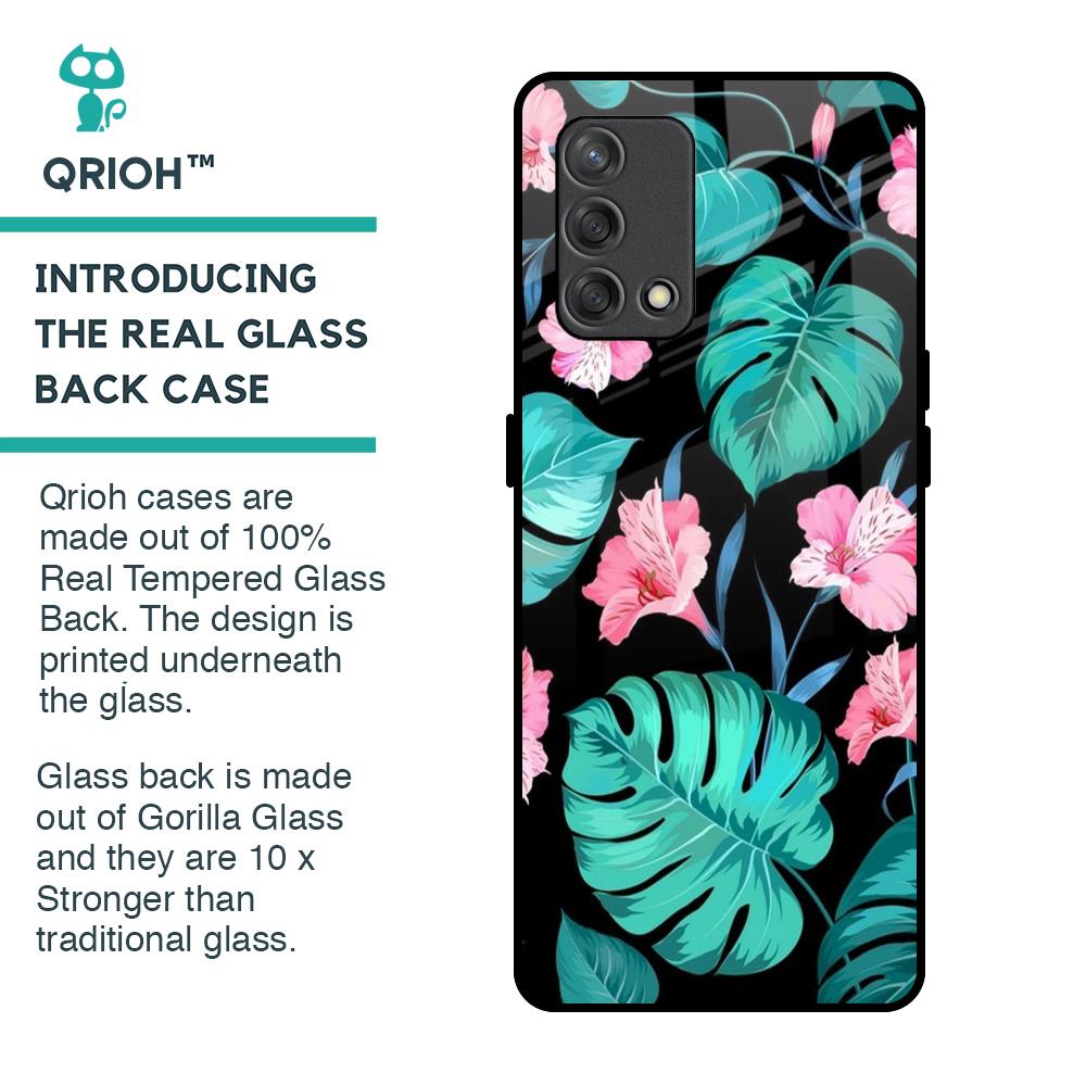 Tropical Leaves & Pink Flowers Glass Case for Oppo F19s