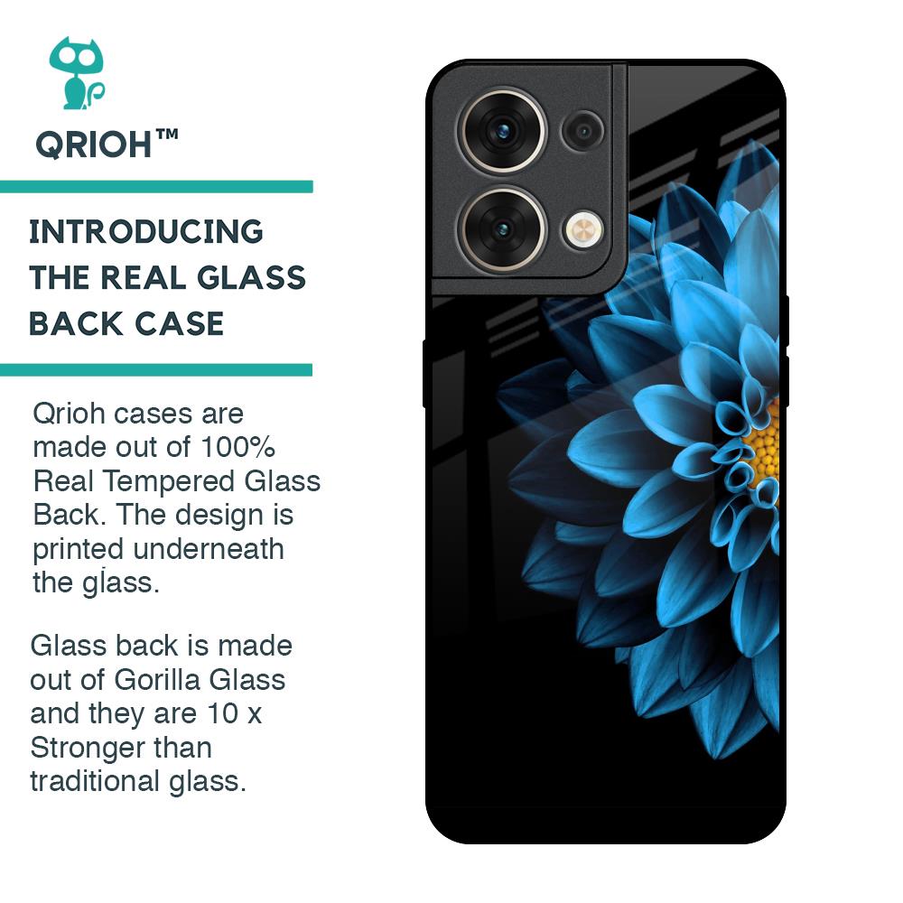 Half Blue Flower Glass Case for Oppo Reno8 5G