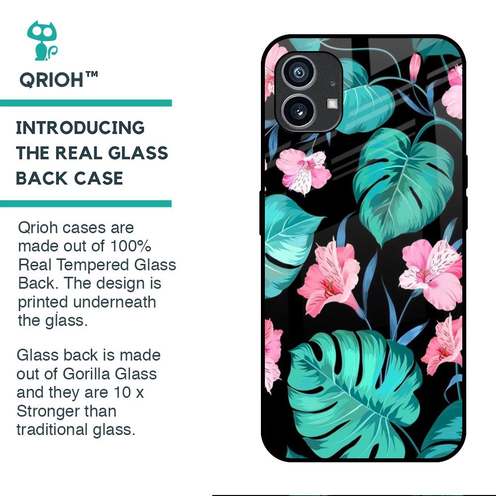 Tropical Leaves & Pink Flowers Glass case for Nothing Phone (1)
