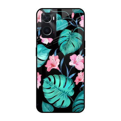 Tropical Leaves & Pink Flowers Oppo A36 Glass Cases & Covers Online