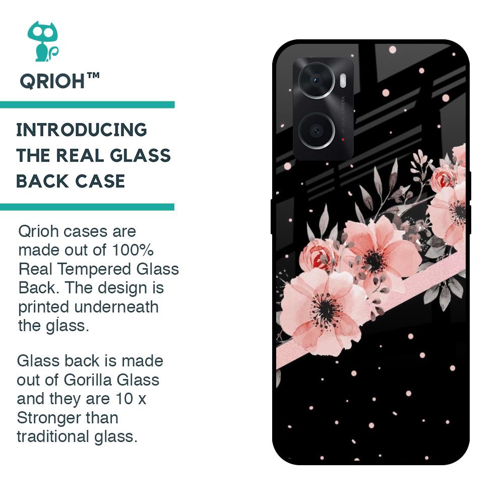 Floral Black Band Glass Case For Oppo A36