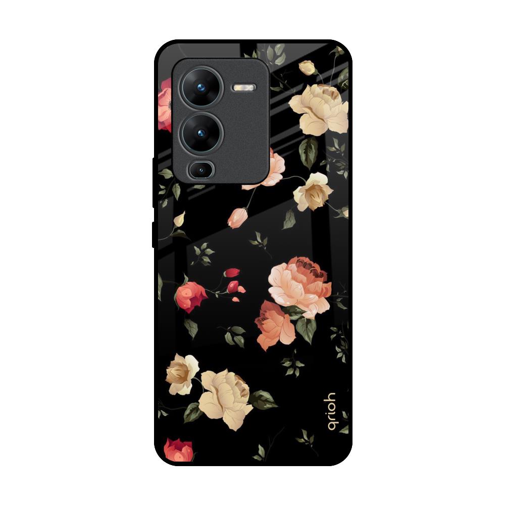 Black Spring Floral Vivo V25 Pro Glass Back Cover Online