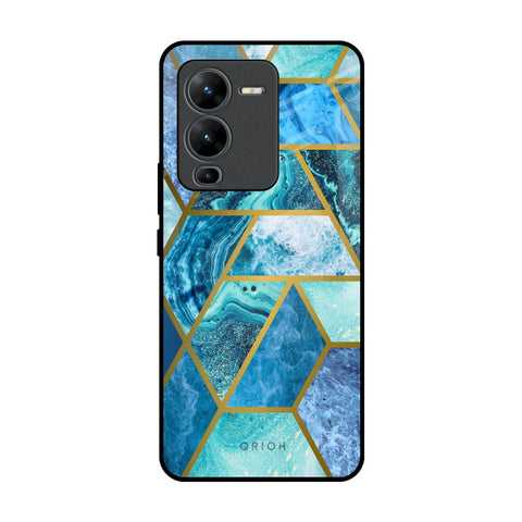 Turquoise Geometrical Marble Vivo V25 Pro Glass Back Cover Online